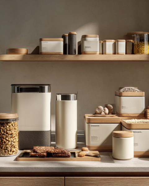 A refined editorial scene illustrating how convenience has become a premium consumer expectation through beautifully designed food products, modern packaging, and frictionless everyday experiences.