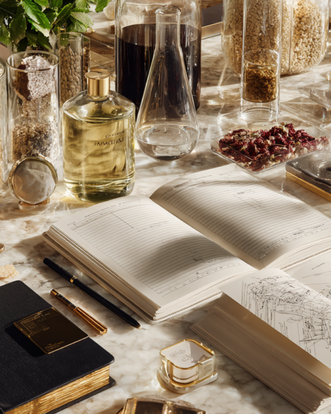 A premium editorial visualization of strategic food innovation, combining product development, consumer insight, and commercial decision-making within a refined contemporary workspace.