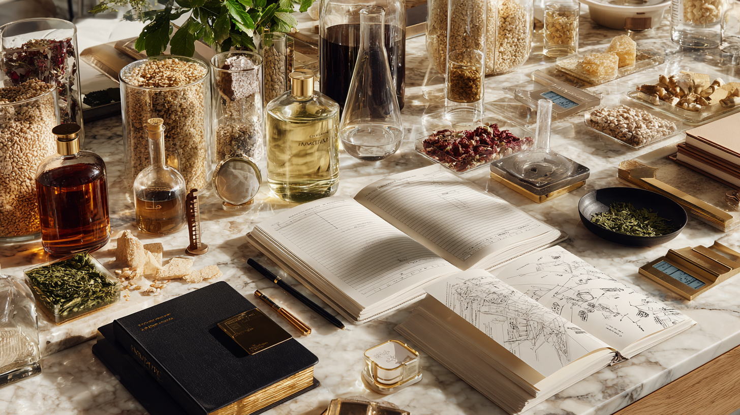 A premium editorial visualization of strategic food innovation, combining product development, consumer insight, and commercial decision-making within a refined contemporary workspace.